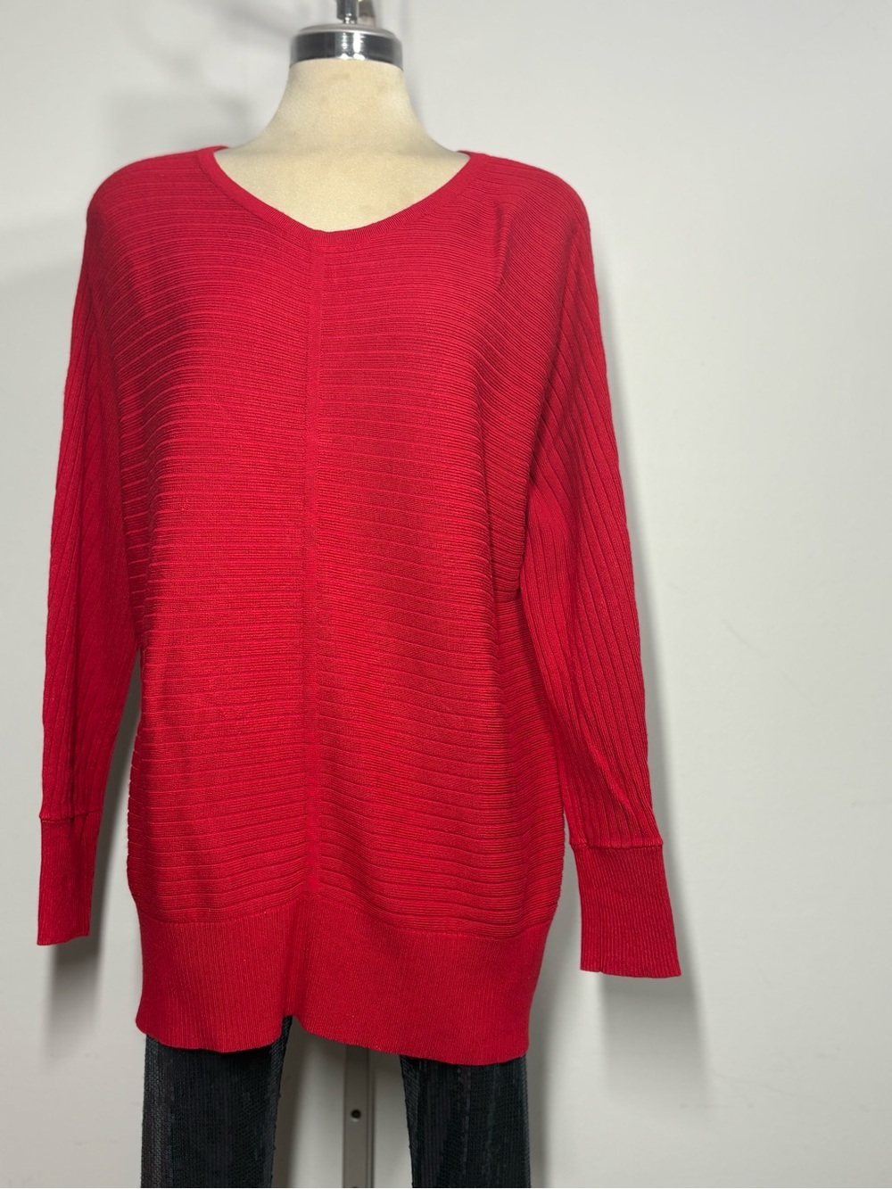 Classic Red V-Neck Ribbed Women's Sweater